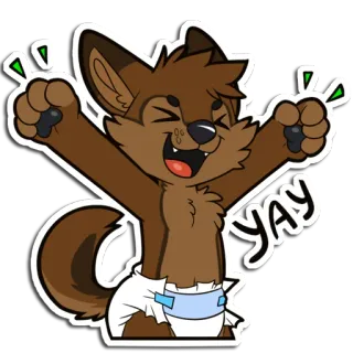 😆 YAY furry, wolf, dog, diaper, happy, celebrate, yay, cartoon, excited telegram sticker