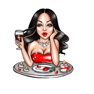 🍷 woman, wine, romance, date, dinner, candle, rose, love telegram sticker
