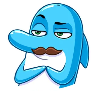 😏 дельфин, мультфильм, усы, синий, милый, животное, морское существо telegram sticker