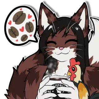 ☕ fox, coffee, chicken, hearts, animal, cartoon, beverage, kawaii telegram sticker