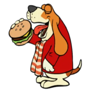 🍔 chien, dessin animé, burger, nourriture, animal, écharpe, affamé telegram sticker