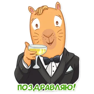 🥳 ПОЗДРАВЛЯЮ! salam, perayaan, bersulang, capybara, kartun, pesta, selamat, alkohol telegram sticker