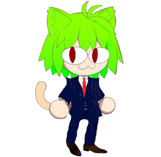 👔 animé, chat, cheveux verts, costume, personnage whatsapp sticker