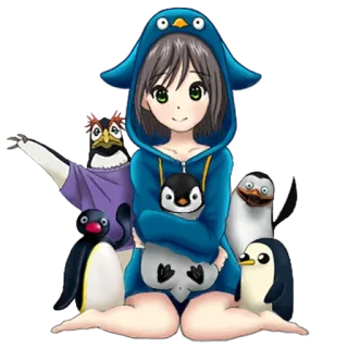🐧 pingouin, anime, fille, mignon, dessin animé, animal whatsapp sticker