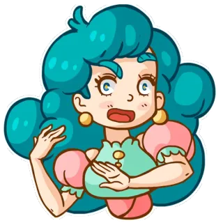 😮 dessin animé, personnage, femme, féminin, cheveux bleus, kawaii telegram sticker