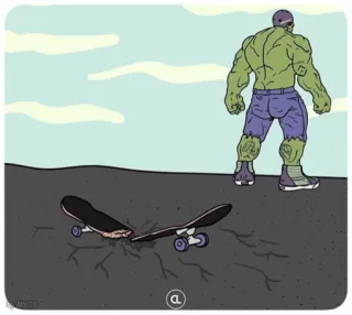 💚 Hulk ハルク, スケートボード, スマッシュ, カートゥーン, マーベル, コミック, スーパーヒーロー, 怒り telegram sticker