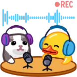 😏 gatto, anatra, podcast, cuffie, microfono, cartone animato telegram sticker