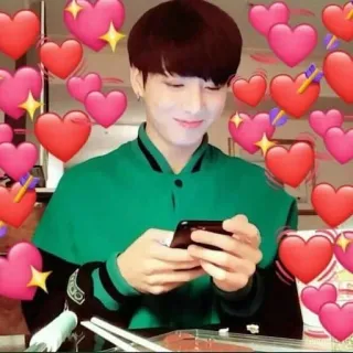 📱 hearts, love, kpop, man, cell phone, smiling, celebrity telegram sticker