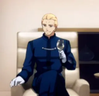 🏆 Reinhard von Lohengramm Legend of the Galactic Heroes Anime, Personage, Wijn, Zittend, Blond, Uniform, Stoel, Elegant telegram sticker