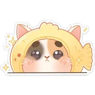 ☺️ gato, lindo, kawaii, animal, gatito, pez, brillo, emoji whatsapp sticker