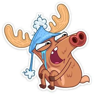 😢 rusa besar, sedih, menangis, kartun, binatang, musim dingin, topi telegram sticker