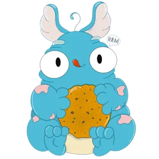🍪 ням kreskówka, słodki, potwór, ciastko, jedzenie, niebieski, ilustracja telegram sticker