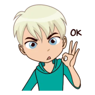 👌 OK cartoon, jongen, oké gebaar, handgebaar, akkoord whatsapp sticker