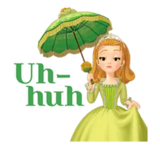 😕 Sofia Sofia the First Uh-huh Dessin animé, Princesse, Vert, Parapluie, Personnage, Animé, Mignon telegram sticker