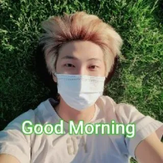 ☀️ Good Morning selamat pagi, salam, masker, orang, rumput, potret telegram sticker