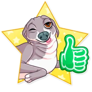 👍 หมา, การ์ตูน, ยกนิ้วโป้ง, ดี, มีความสุข, ดาว, สัตว์ whatsapp sticker