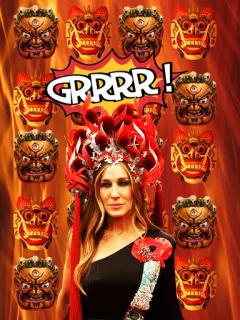 👺 Sarah Jessica Parker GRRRR! mulher, rosto, toucado, ornamentado, retrato, raiva whatsapp sticker