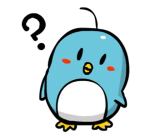 ❓ Fragezeichen, blauer Vogel, Cartoon, Tier, Sticker, süß telegram sticker