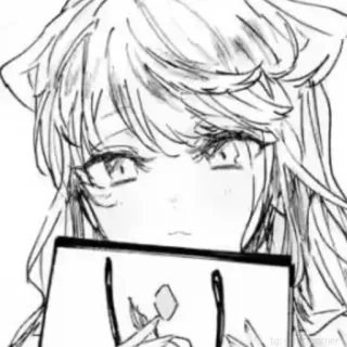 🥺 Anime, Kocie uszy, Dziewczyna, Szkic, Monochromatyczny, Portret telegram sticker