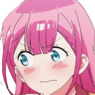 🥴 Anime, Hoạt hình, Cô gái, Tóc hồng, Biểu cảm khuôn mặt, Chân dung, Dễ thương, Nhãn dán telegram sticker