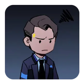 ☹️ Connor Detroit: Become Human android, detective, serious, robot, cartoon, game character telegram sticker