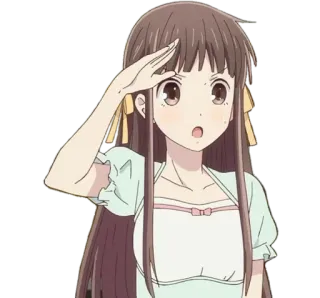 😂 Tohru Honda Fruits Basket อนิเมะ, ผู้หญิง, คำนับ, ร่าเริง, น่ารัก whatsapp sticker