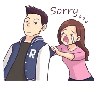 😩 Sorry apology, sad, cartoon, relationship, couple telegram sticker