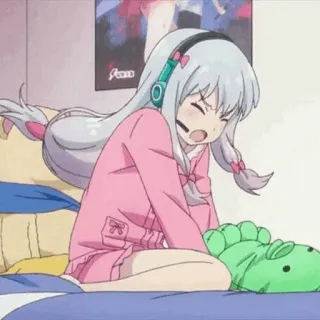🌸 Anime, Gadis, Kamar tidur, Kawaii, Imut, Headphone telegram sticker