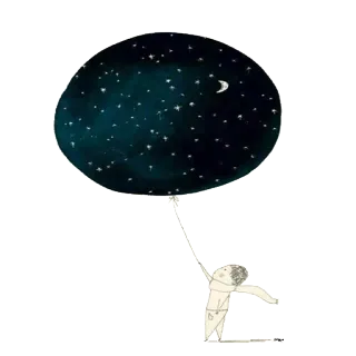 ⭐ noche, estrellas, luna, globo, niño, sueños telegram sticker