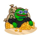 🤑 Pepe the Frog Pepe, Bitcoin, ếch, meme trên mạng, tiền, vàng, tiền điện tử whatsapp sticker
