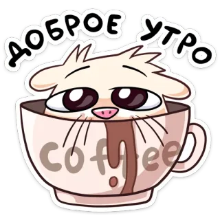 ☀️ ДОБРОЕ УТРО แมว, กาแฟ, เช้า, อรุณสวัสดิ์, น่ารัก, สัตว์, การ์ตูน telegram sticker