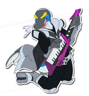 🎸 dauphin, dessin animé, keytar, musique, animal, personnage telegram sticker