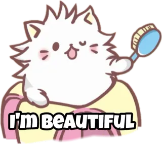 😌 I'm BEAUTIFUL 고양이, 아름다운, 귀여운, 스티커, 만화 telegram sticker
