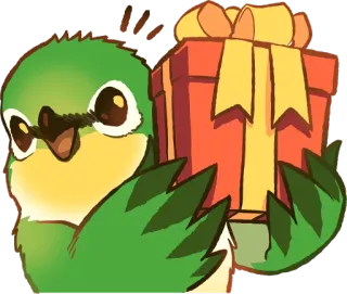 🎁 鳥, オウム, ギフト, プレゼント, 可愛い, 動物, 緑, 幸せ telegram sticker