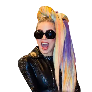😍 Lady Gaga celebridad, cantante, mujer, estrella pop, moda, gafas de sol, pelo arcoíris telegram sticker