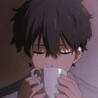 🍪 anime, boy, drinking, coffee, tea, cup, person telegram sticker