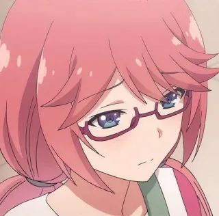 😕 anime, donna, capelli rosa, occhiali telegram sticker