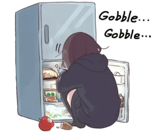 🤓 Gobble... Gobble... anime, desenho animado, geladeira, comida, devorar telegram sticker