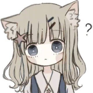 😕 ? Anime meisje, Kattenoren, Vraagteken, Leuk, Sticker telegram sticker