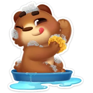 🛁 медведь, животное, мультфильм, милый, ванна, чистка, губка, мыло whatsapp sticker