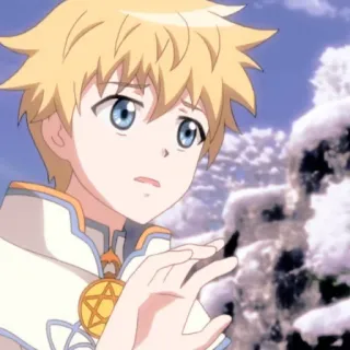 😟 animé, personnage, garçon, cheveux blonds, yeux bleus telegram sticker