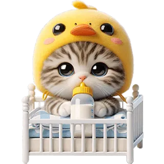👶 cat, kitten, baby, cute, animal, chick, hat whatsapp sticker
