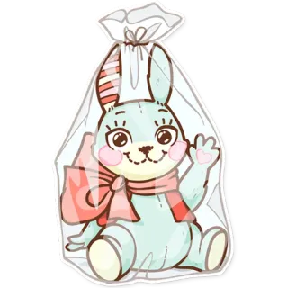 🎁 królik, zabawka, pluszak, prezent, słodki, zwierzę, szalik, kokarda telegram sticker
