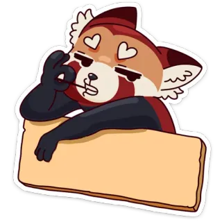 😏 rode panda, cartoon, sticker, liefde, hartjesogen, schattig, dier telegram sticker