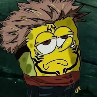 😒 Spongebob Sukuna spongebob, jujutsu kaisen, sukuna, anime, crossover, cartoon, meme telegram sticker
