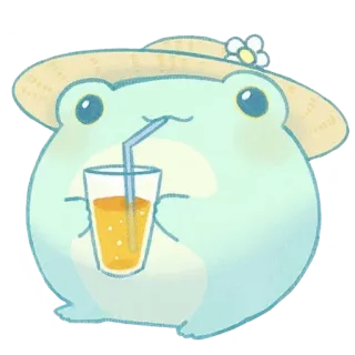 🍹 Frosch, Tier, Kawaii, Süß, Sommer, Hut, Getränk whatsapp sticker