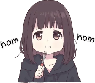 🍽️ hom hom eten, anime, schattig, cartoon, vork, meisje whatsapp sticker