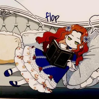 🍓 flop 卡通, 阅读, 女孩, 连衣裙, 书, 红发, Q版 telegram sticker