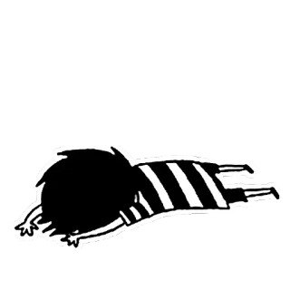 😞 desenho animado, deitado, preto e branco, plano, adesivo, ilustração, personagem whatsapp sticker
