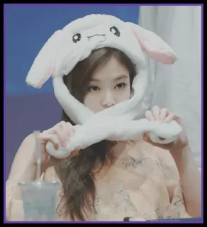 🍓 kpop, bunny hat, cute, hat, bunny, idol telegram sticker